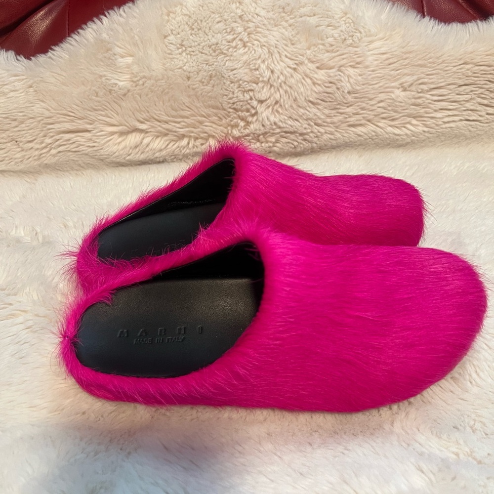 MARNI Pink Fur Slip-On Shoes